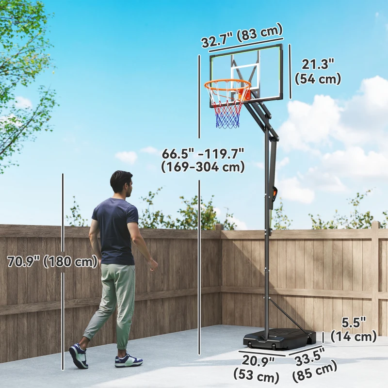 Soozier 4.1-8.5ft Adjustable Basketball Hoop with 33" Shatterproof Board, 18" Rim, Wheels and Fillable Base, for Teens Adults