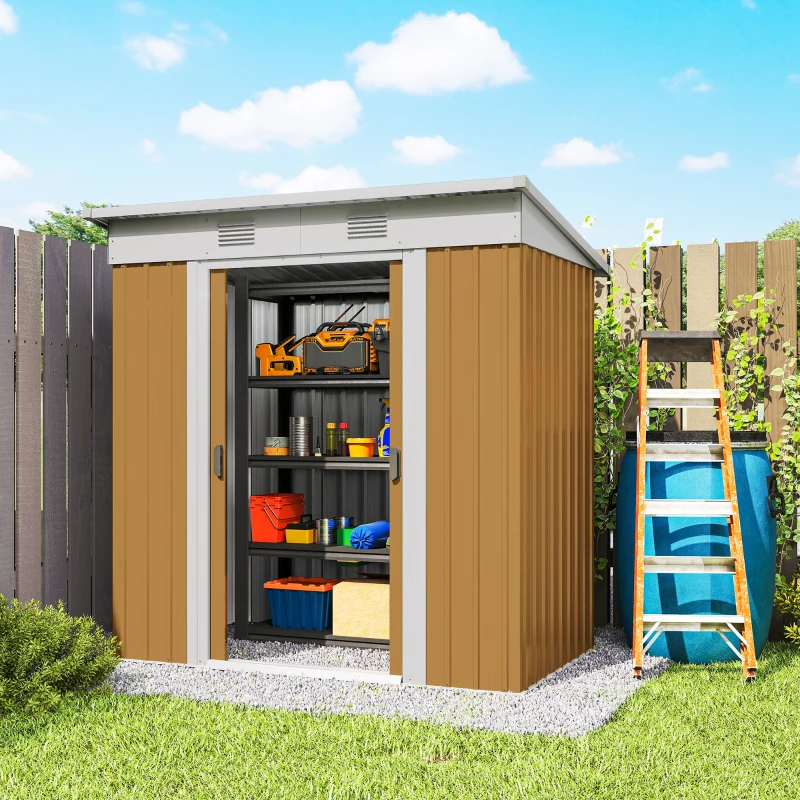 Outsunny 6' x 4' Outdoor Storage Shed, Metal Garden Shed with Lockable Sliding Doors and Vents, Yellow