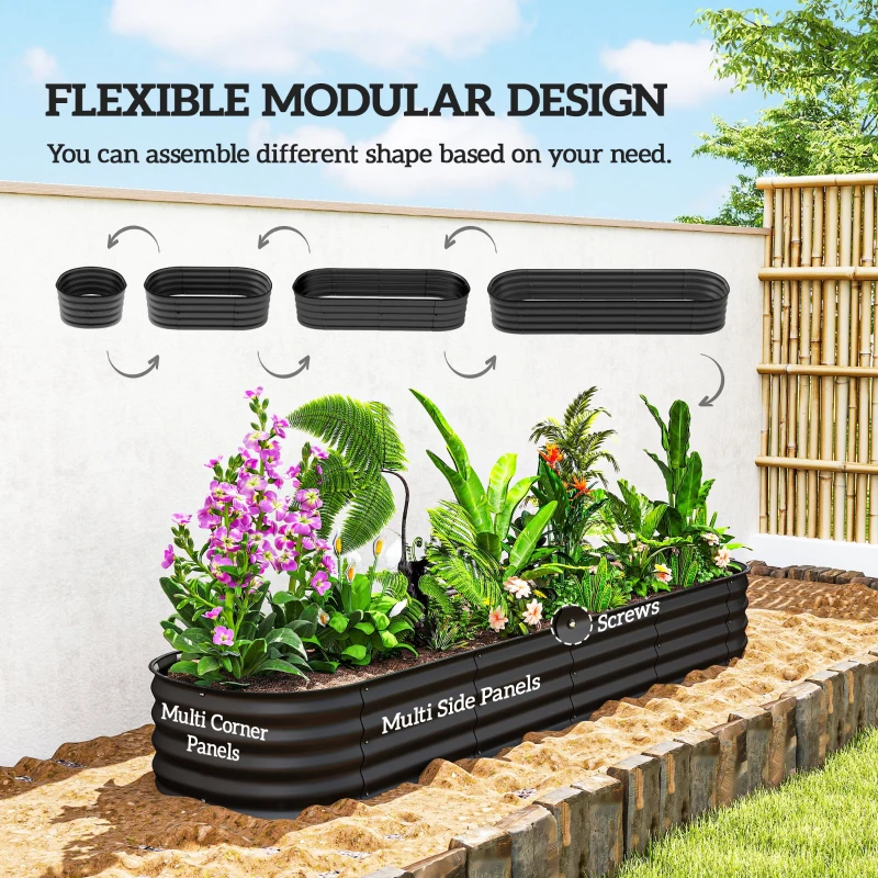 Outsunny 7.9 x 2 x 1ft Galvanized Raised Garden Bed Kit, Metal Planter Box with Safety Edging, Black