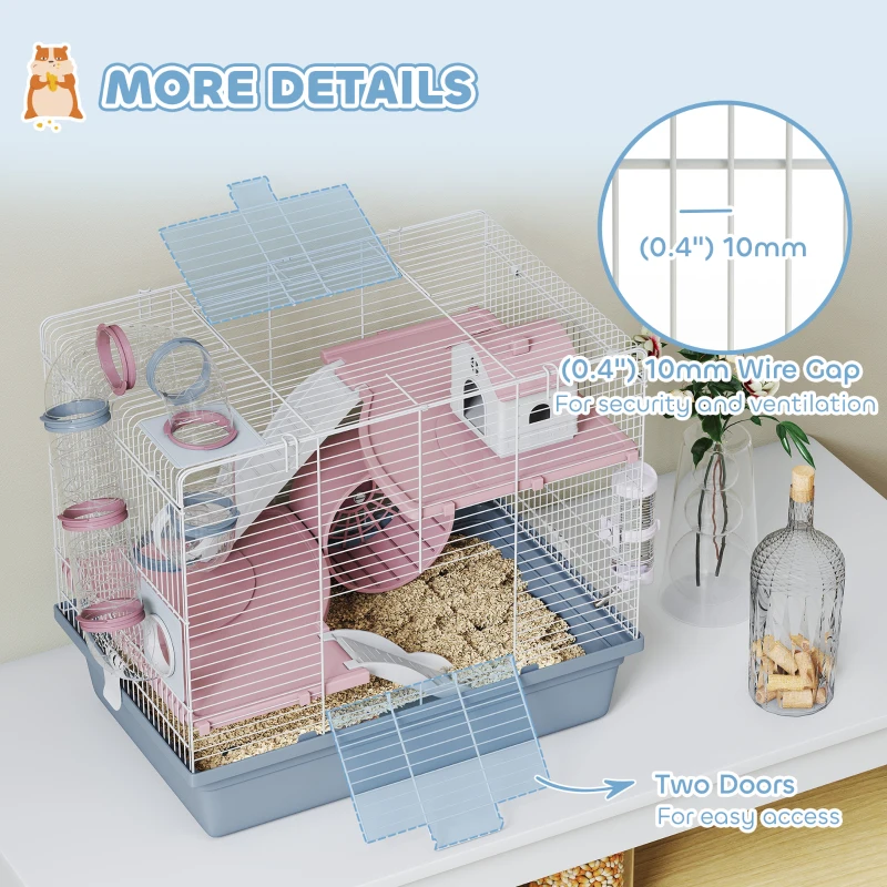 PawHut Hamster Cage, 3-Tier Small Animal Cage with Exercise Wheel, Food Bowl, Water Bottle, House, Tunnels, Ramps