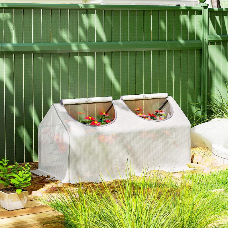 Outsunny Portable Mini Tunnel Greenhouse Garden Warm House with 2 Windows Steel Frame PE Cover, 47" x 24" x 24", White