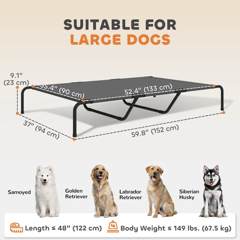 PawHut Elevated Dog Bed, Outdoor Dog Cot, Raised Dog Bed for Large Dogs with Breathable Mesh, Grey