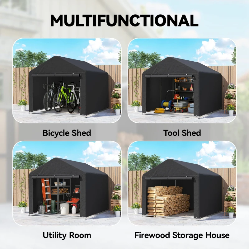 Outsunny 6.6' x 7.8' Portable Shed, Waterproof Bike Tent with Roll-up Zipper Door and Reinforced Galvanised Steel Frame, Black