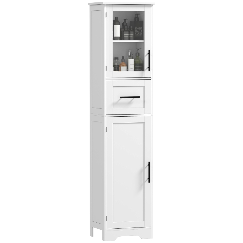 HOMCOM 67" Tall Bathroom Storage Cabinet, Freestanding Narrow Bathroom Cabinet with Adjustable Shelves, Glass Door and Drawer