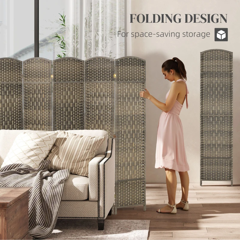 HOMCOM Folding Room Divider Screen 6 Panel 6' Tall Privacy Screen Freestanding Wood Partition for Home Office, Dark Rustic Oak