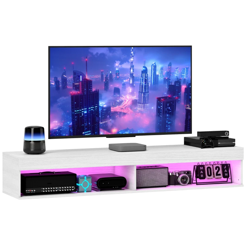 HOMCOM Modern Wall Mounted TV Stand with Storage and LED Lights for TVs up to 75", Floating TV Shelf for Living Room, White