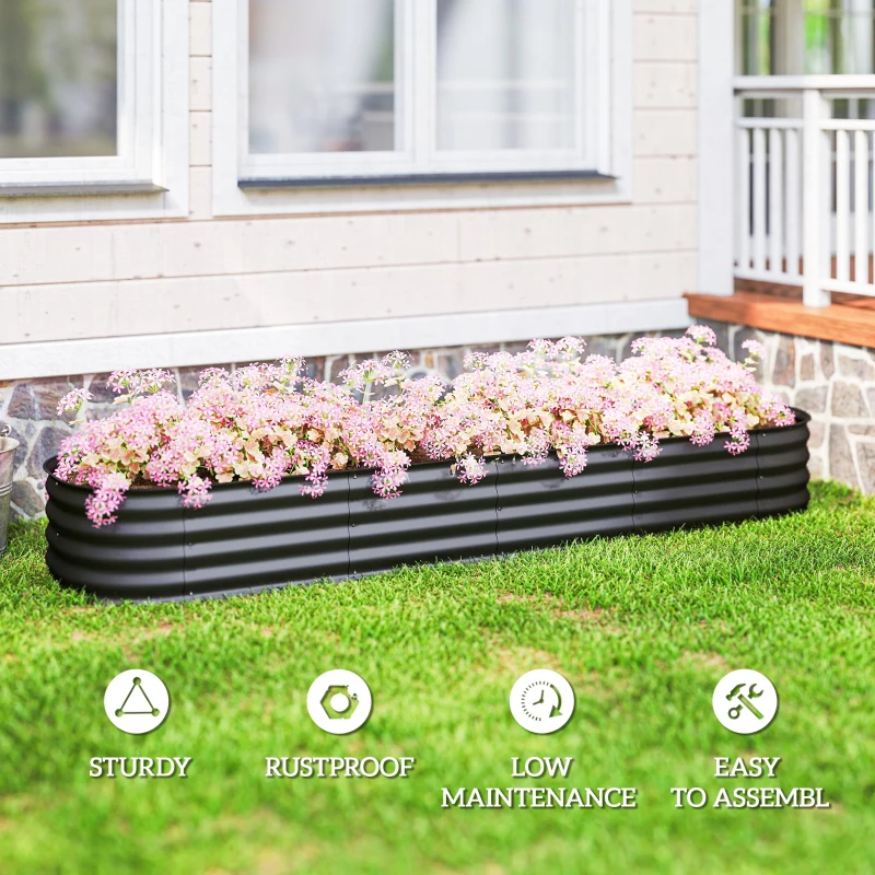Outsunny 7.9 x 2 x 1ft Galvanized Raised Garden Bed Kit, Metal Planter Box with Safety Edging, Black