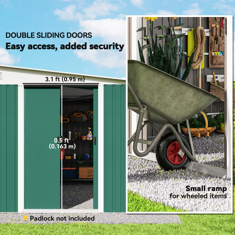 Outsunny 11' x 9' Steel Garden Storage Shed, Outdoor Metal Tool House with Double Sliding Doors & 2 Air Vents, Green