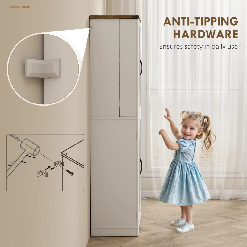 HOMCOM 72" Kitchen Pantry Cabinet, Farmhouse Storage Cabinet with 4 Doors, Drawer, 8 Door Shelves and Adjustable Shelf, White