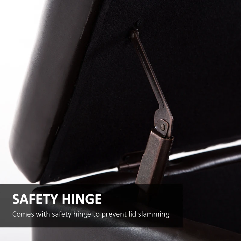 HOMCOM Storage Ottoman Bench, Foot Rest with Solid Wood Legs, 51 Inches PU Leather Storage Chest for Living Room, Brown