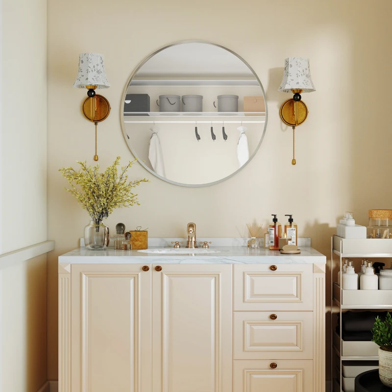 HOMCOM 24" Decorative Wall Mirror for Bedroom Living Room, Modern Round Bathroom Mirror for Home Decor, Silver