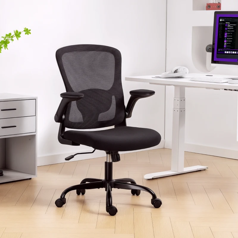 HOMCOM Ergonomic Mesh Office Chair with 4D Lumbar Support, Swivel Desk Chair with Flip-up Armrests, Tilt Function, Black