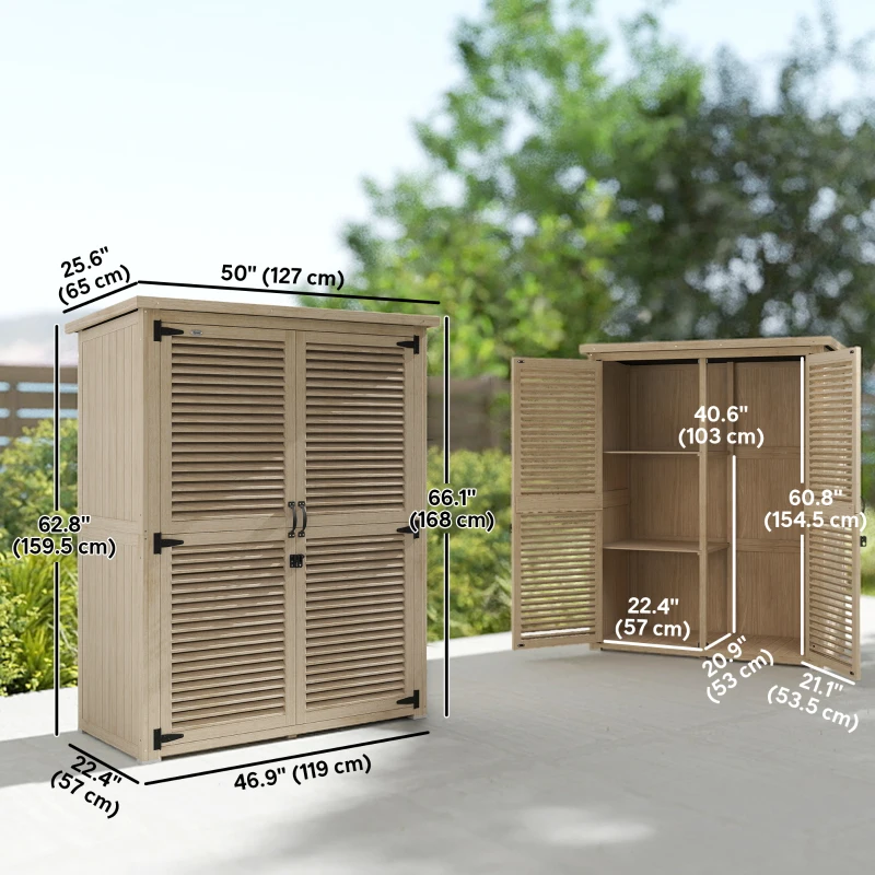 Outsunny 50" x 26" x 66" Wooden Garden Shed, Outdoor Storage Shed with Waterproof Asphalt Roof, Shelves, Natural