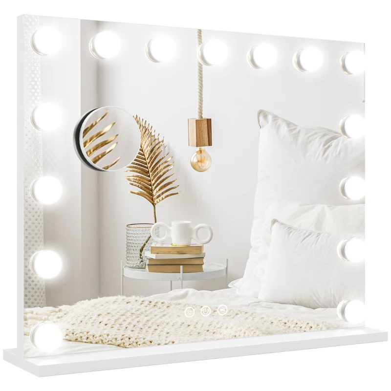 HOMCOM Hollywood Makeup Mirror with Lights, 3 Lighting Modes, USB Charging Port, Tabletop or Wall Mounted, White