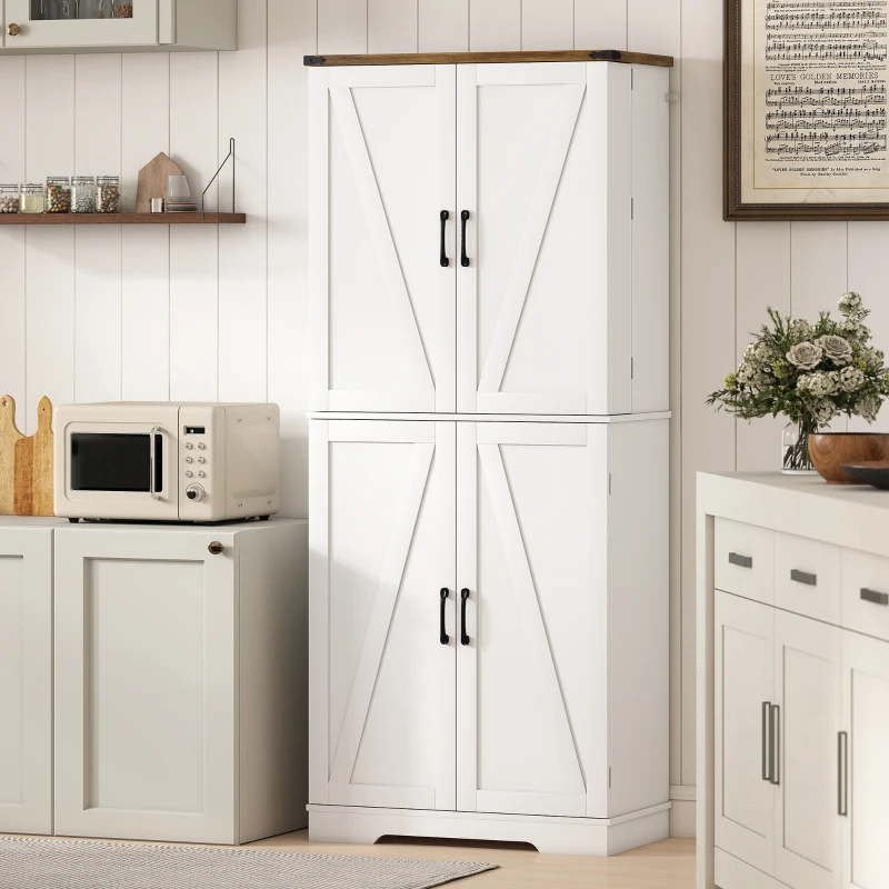 HOMCOM 72" Kitchen Pantry Cabinet, Farmhouse Storage Cabinet with 4 Doors, Drawer, 8 Door Shelves and Adjustable Shelf, White