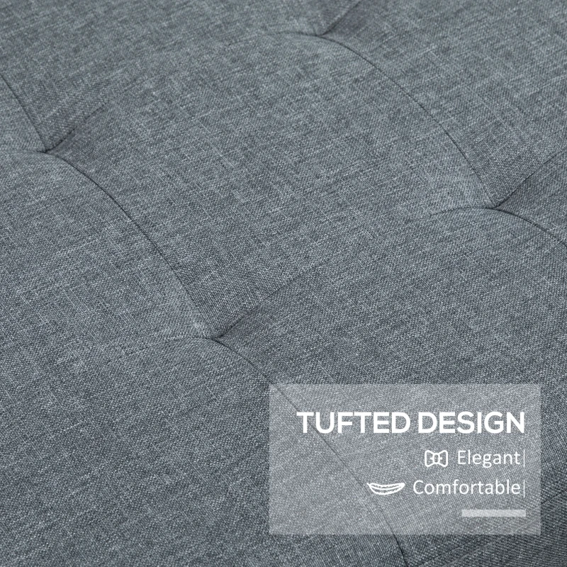 HOMCOM Rectangular Entry Bench, Tufted Upholstered Linen Fabric Wood Feet Storage Ottoman Bench, Grey