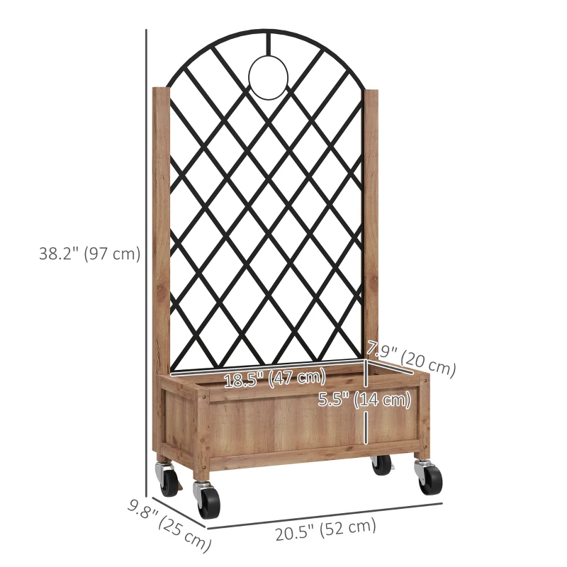 Outsunny Raised Garden Bed with Metal Trellis, Elevated Planter Box with Wheels and Drainage Holes, 20.5" x 9.8" x 38.2", Brown