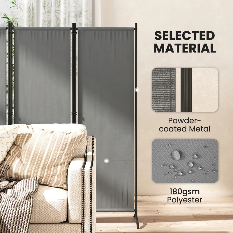 Outsunny Folding Room Divider, Privacy Screen for Home Office Bedroom, 5.6FT Tall, Dark Grey