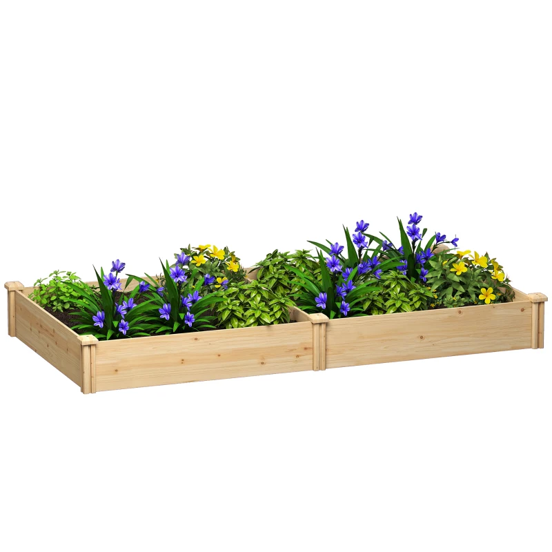 Outsunny Wooden Raised Garden Bed, Outdoor Planter Box with Divider and Open Bottom for Flowers, Herbs, Vegetables, DIY Painting