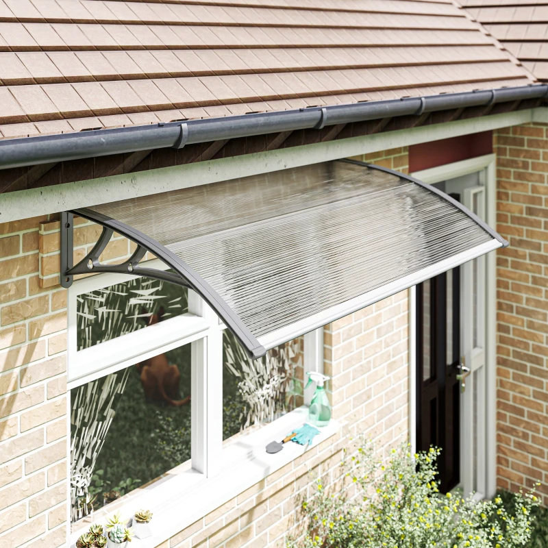 Outsunny Window Awning Door Canopy, Polycarbonate Front Door Outdoor Patio Cover, Sun Shelter, Hollow Sheet, 43.3" x 23.6", Clear