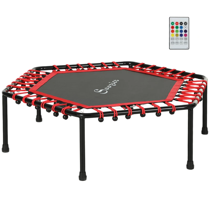 Soozier 45" Rebounder Trampoline for Adult, Quiet Bungee Rebounder with LED Lights Remote Control, Red