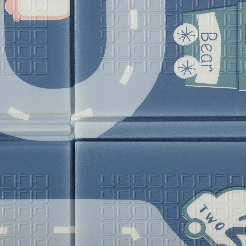 Qaba Foldable Baby Plat Mat, 79" x 59" Kids Floor Mat for Crawling and Learning, Alphabet & Track Theme