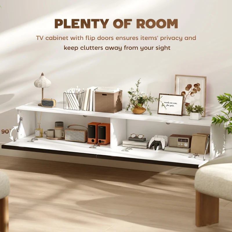 HOMCOM Wall Mounted TV Stand, Floating TV Cabinet with Storage, for TVs up to 80", High Gloss Effect, White