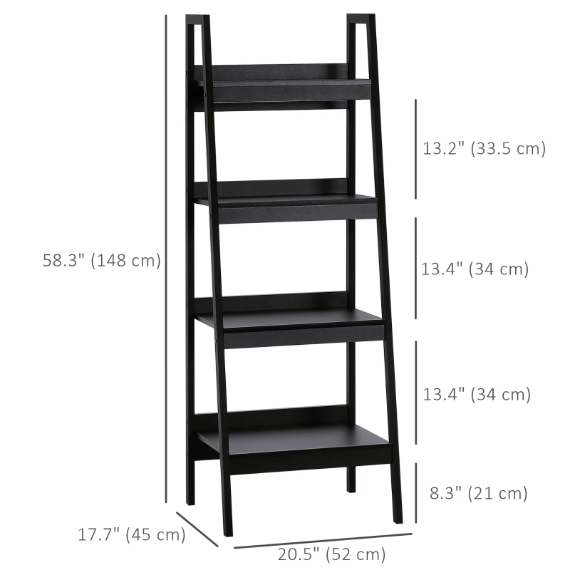 HOMCOM Set of 2, 4 Tier Ladder Shelf Bookcase, Multi-Use Display Rack, Storage Shelving Unit Display Stand, Flower Plant Stand, Home Office Furniture, Black