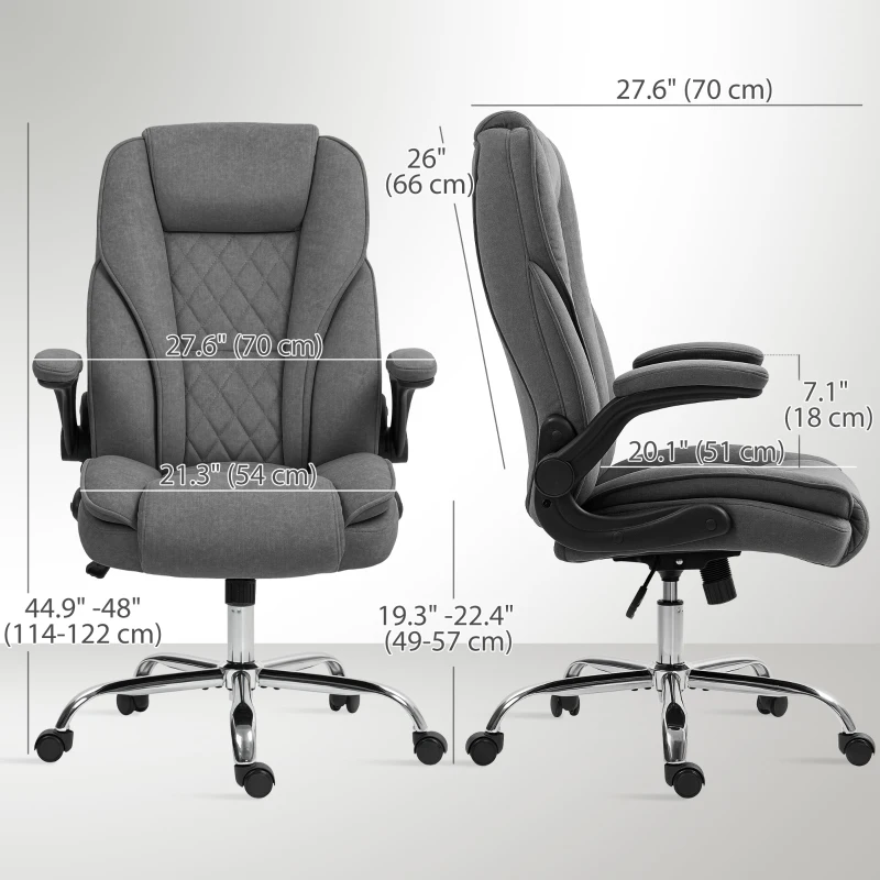 HOMCOM Executive Office Chair, Desk Chair with Flip-up Armrest, Diamond Fabric Computer Chair for Home Office, Dark Grey