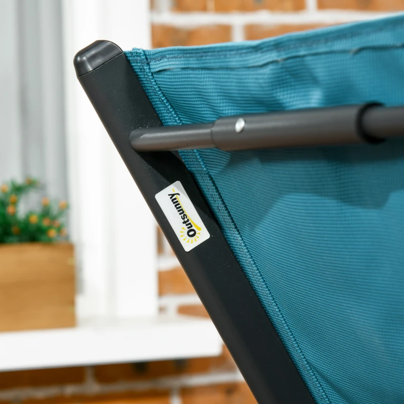 Outsunny Outdoor Lounge Chair, 5-Position Tanning Chair with Wheels, Headrest, Aluminum Frame for Poolside, Beach, Blue