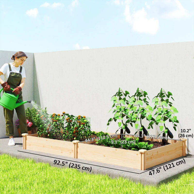 Outsunny Wooden Raised Garden Bed, Outdoor Planter Box with Divider and Open Bottom for Flowers, Herbs, Vegetables, DIY Painting