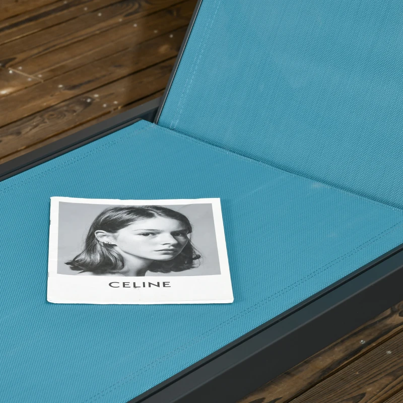 Outsunny Outdoor Lounge Chair, 5-Position Tanning Chair with Wheels, Headrest, Aluminum Frame for Poolside, Beach, Blue