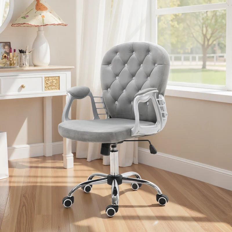 Vinsetto Office Chair, Comfortable Computer Desk Chair with Padded Seat and Adjustable Height, Tufted Back, Grey