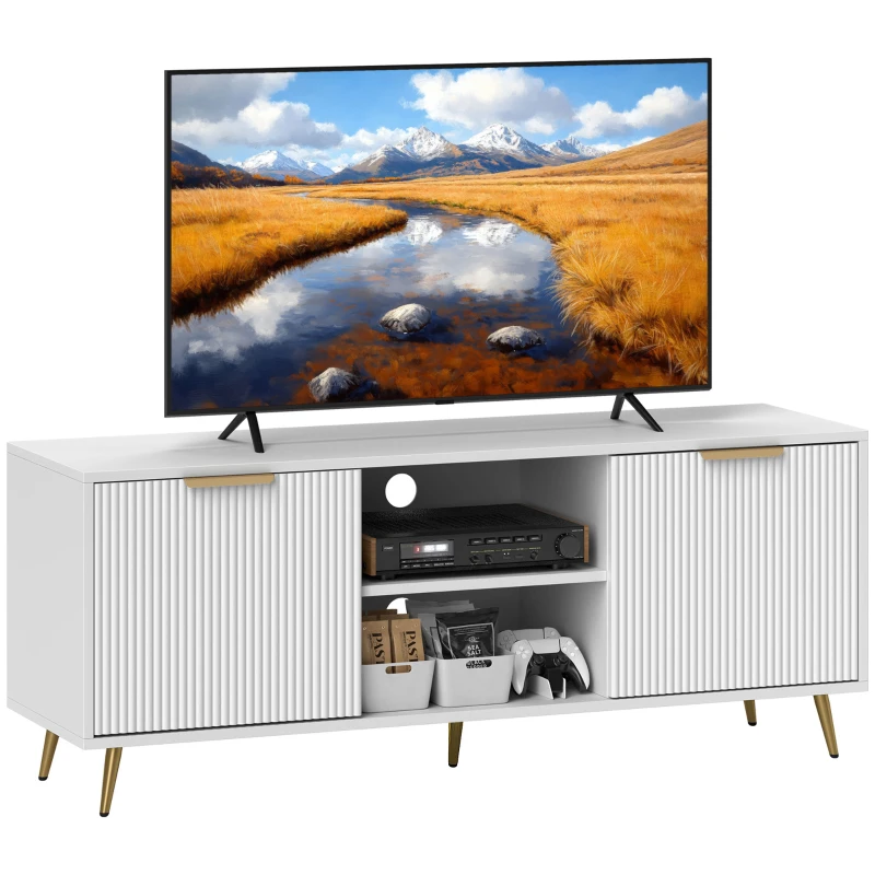 HOMCOM TV Stand with Storage for 55 Inch TV, Modern TV Cabinet with 2 Open Shelves and 2 Cabinets for Living Room, White
