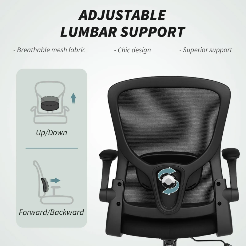 HOMCOM Ergonomic Mesh Office Chair with 4D Lumbar Support, Swivel Desk Chair with Flip-up Armrests, Tilt Function, Black
