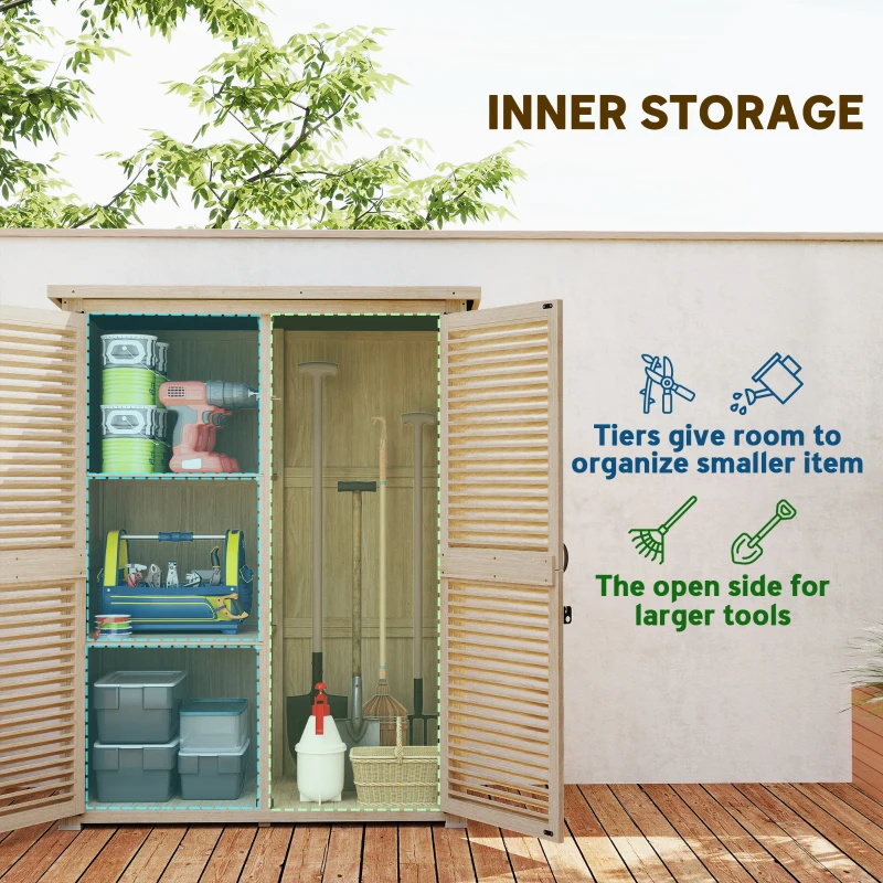 Outsunny 50" x 26" x 66" Wooden Garden Shed, Outdoor Storage Shed with Waterproof Asphalt Roof, Shelves, Natural