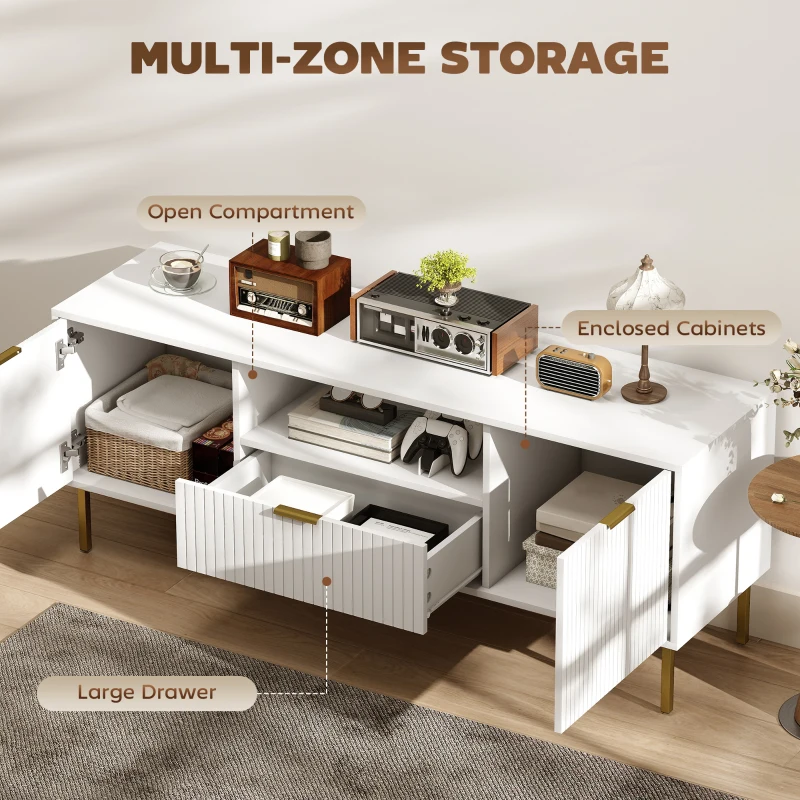HOMCOM Modern TV Console for TVs up to 50 Inch, Entertainment Center with Smart RGB LED Lights and Soft Close Doors, White