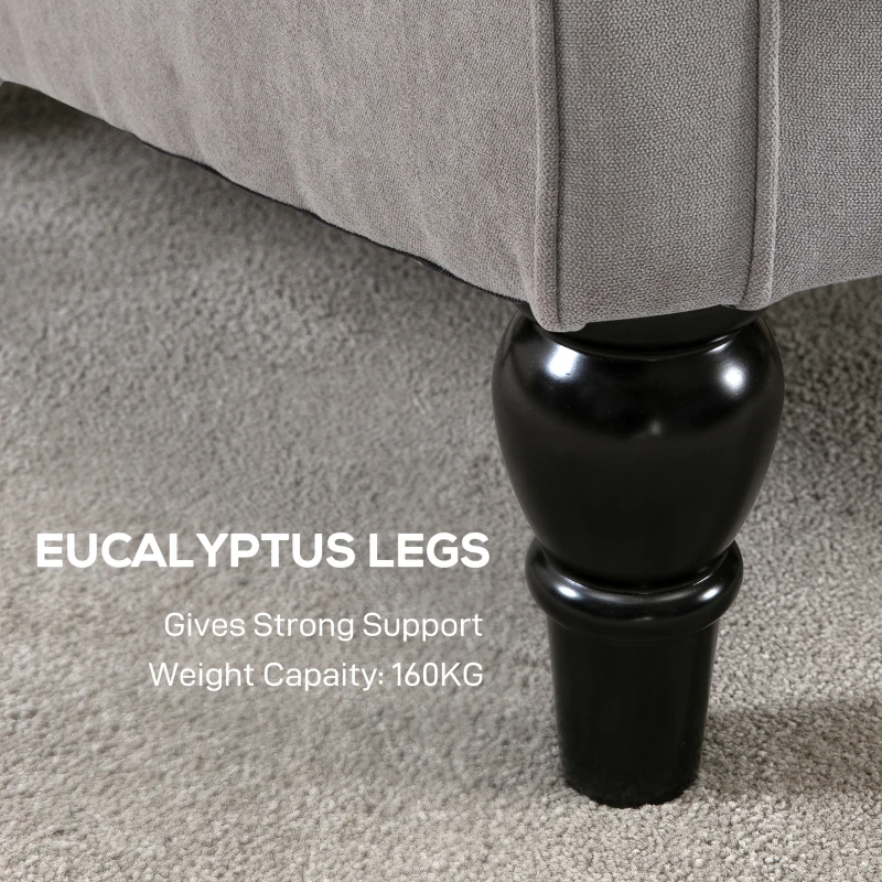 HOMCOM Fabric Accent Chair, Button Tufted Armchair, Upholstered Modern Living Room Chair, Wingback Chair with Wood Legs, Rolled Arms, Thick Padding for Bedroom, Grey