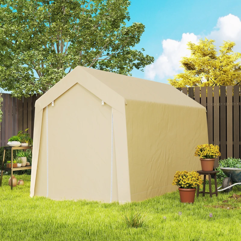 Outsunny 7' x 12' Outdoor Storage Shed Portable Garage with Roll-up Door for Motorcycle, Bike, Garden Tools, Beige