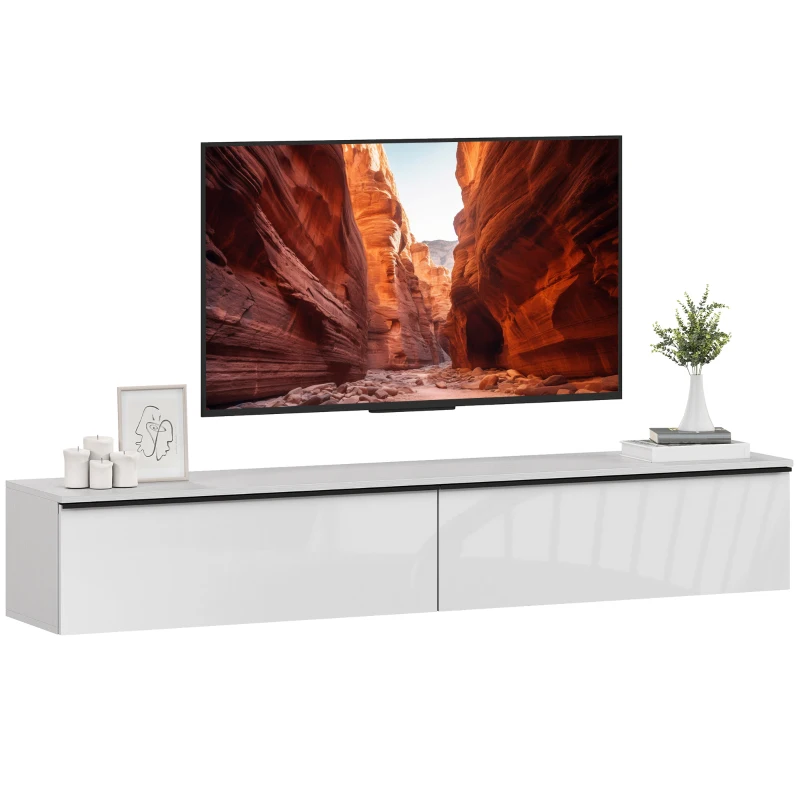 HOMCOM Wall Mounted TV Stand, Floating TV Cabinet with Storage, for TVs up to 80", High Gloss Effect, White