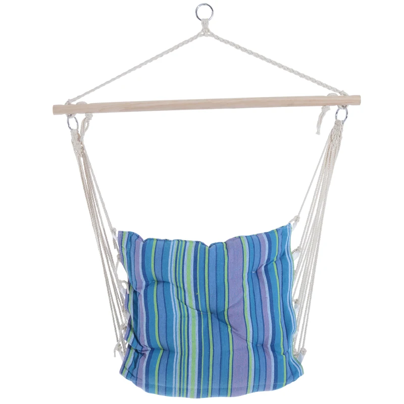 Outsunny Portable Hanging Woven Hammock Seat Rope Swing Chair Sleeping Bed for Outdoor Garden Yard Camping Blue