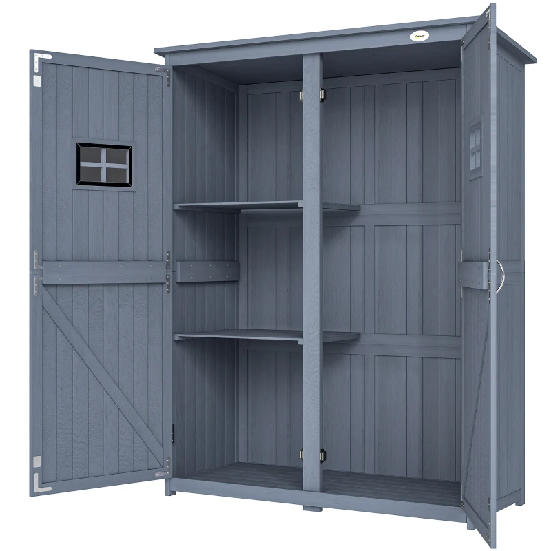 Outsunny 4x1.5ft Wooden Garden Storage Shed, Outdoor Tool Cabinet Organizer with Windows and Double Door, Dark Grey