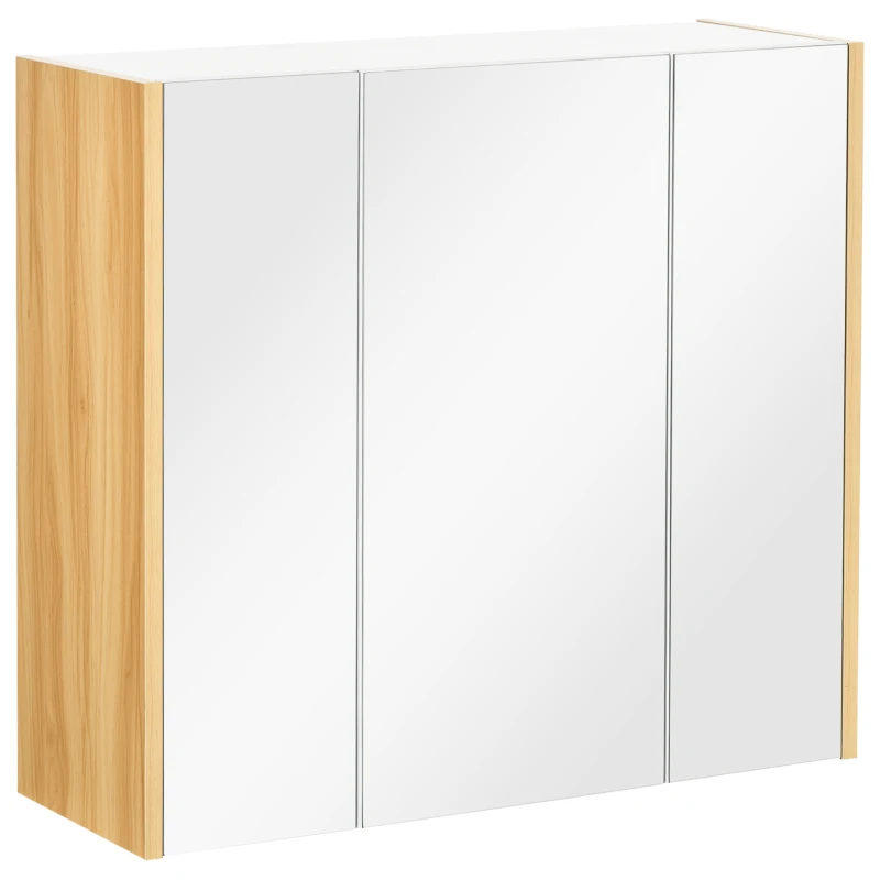 kleankin Wall Mounted Medicine Cabinet with Mirror Wall Mirror Cabinet with 3 Doors and Adjustable Storage Shelves White