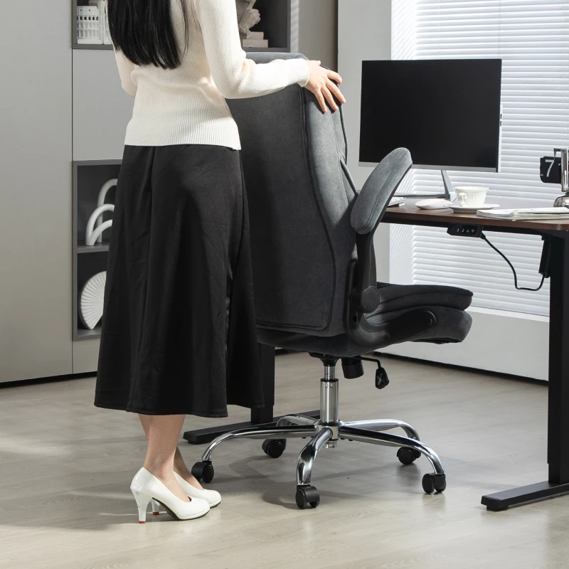 HOMCOM Executive Office Chair, Desk Chair with Flip-up Armrest, Diamond Fabric Computer Chair for Home Office, Dark Grey