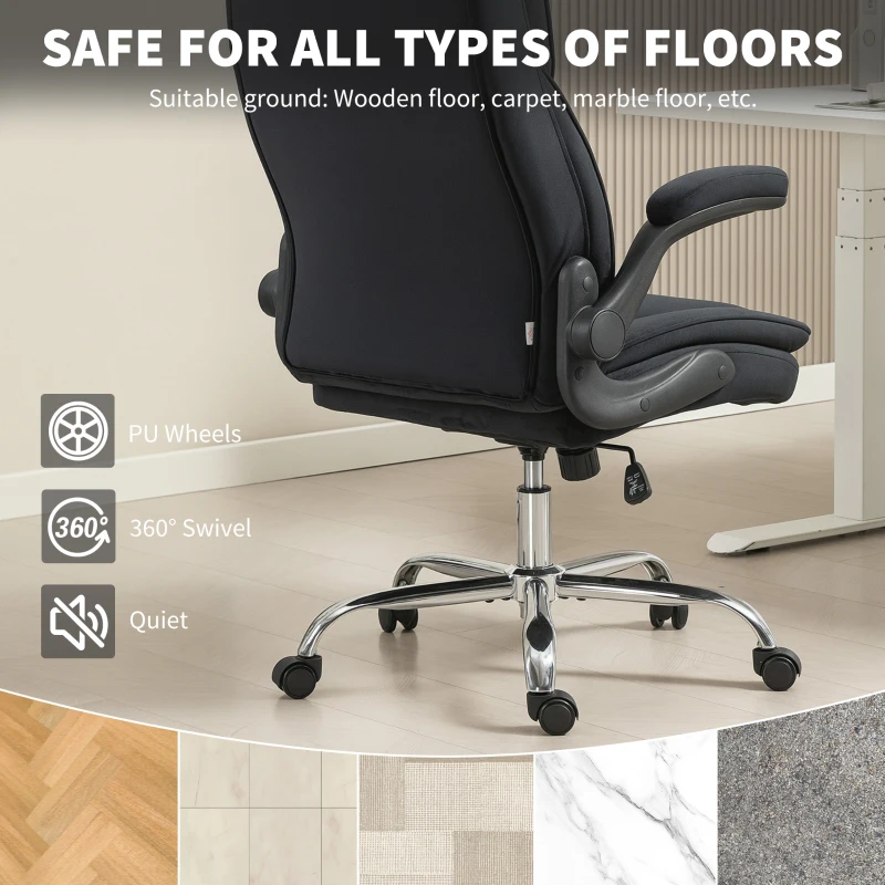 HOMCOM Executive Office Chair, Desk Chair with Flip-up Armrest, Diamond Fabric Computer Chair for Home Office, Black