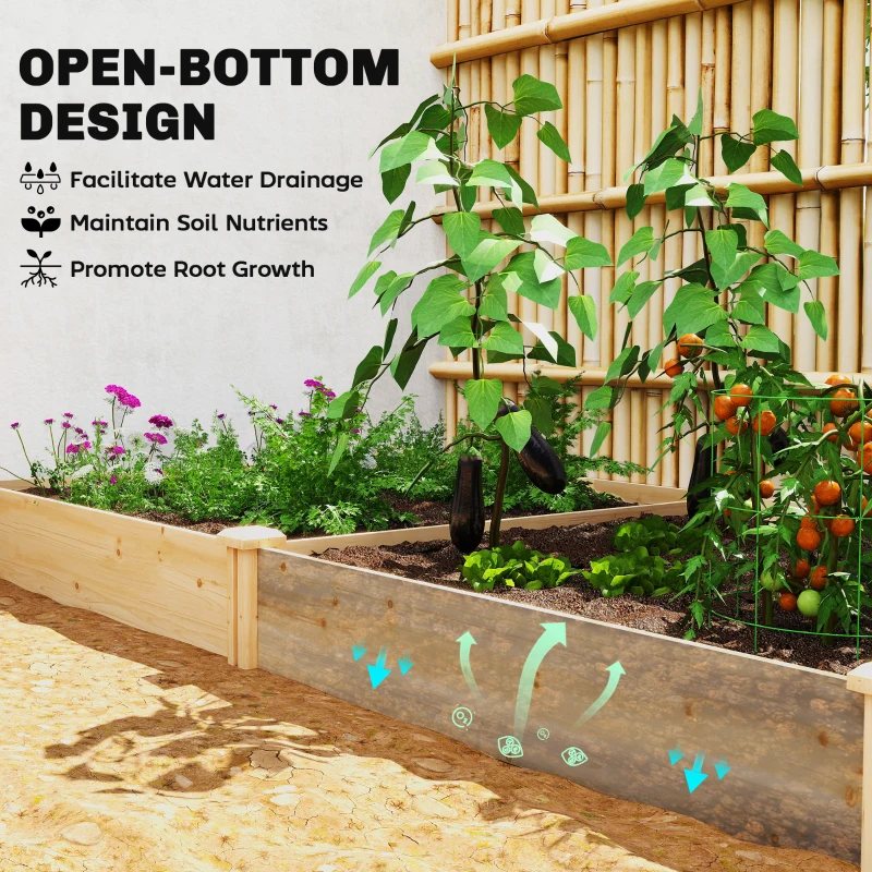 Outsunny Wooden Raised Garden Bed, Outdoor Planter Box with Divider and Open Bottom for Flowers, Herbs, Vegetables, DIY Painting