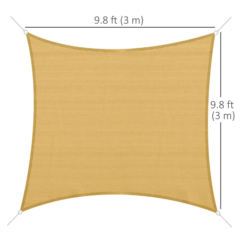 Outsunny 10ft x10ft Square Canopy Sun Shade Sail Garden Cover UV Protector Outdoor Patio Lawn Shelter with Carrying Bag Sand