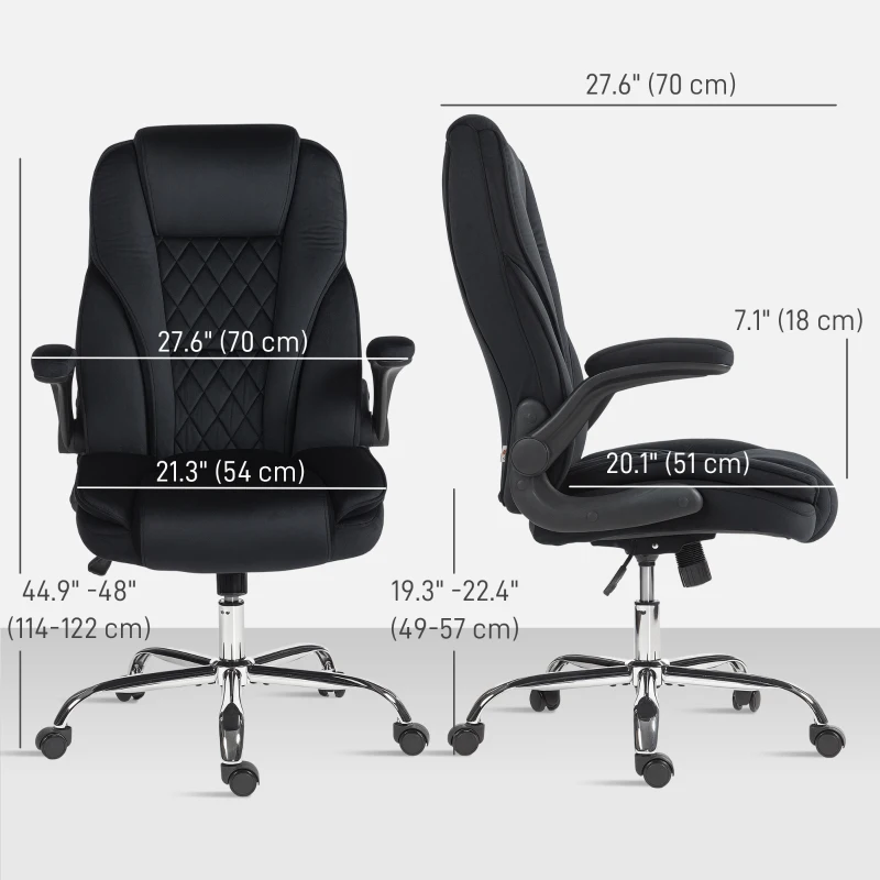 HOMCOM Executive Office Chair, Desk Chair with Flip-up Armrest, Diamond Fabric Computer Chair for Home Office, Black
