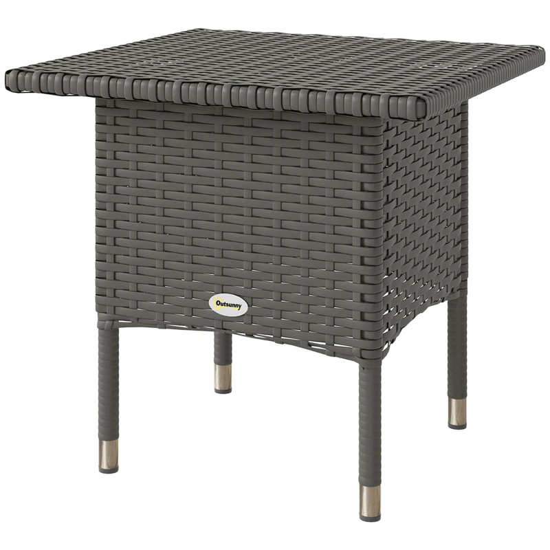 Outsunny Wicker Outdoor Side Table, 20" Square Patio End Table w/ Full Woven Top, Grey