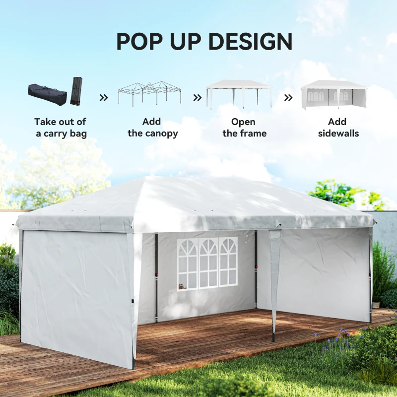 Outsunny 10' x 20' Outdoor Pop Up Canopy Tent Party Tent Instant Shelter W/ Carrying Bag, White